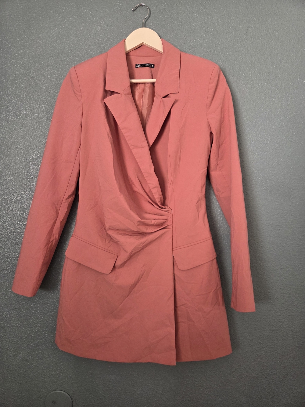 Zara Dusky Pink Twist-Front Long Blazer Dress